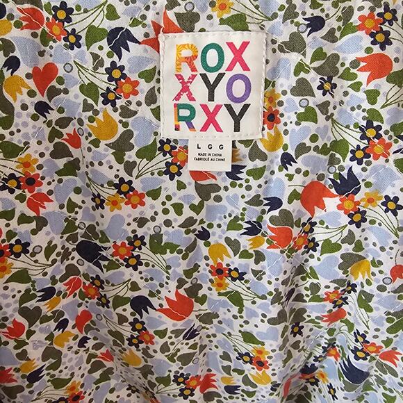 Roxy Navy Corduroy Toggle Jacket Women’s Floral Lined Hooded Coat Large - Picture 6 of 9